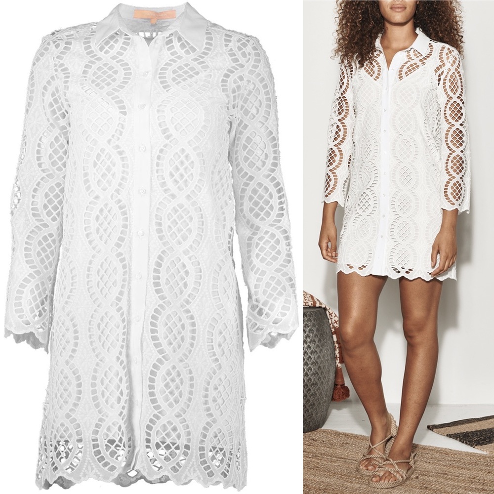 VALERIE KHALFON | Borgo Long Sleeve Embroidered Button Front Dress Size: 8